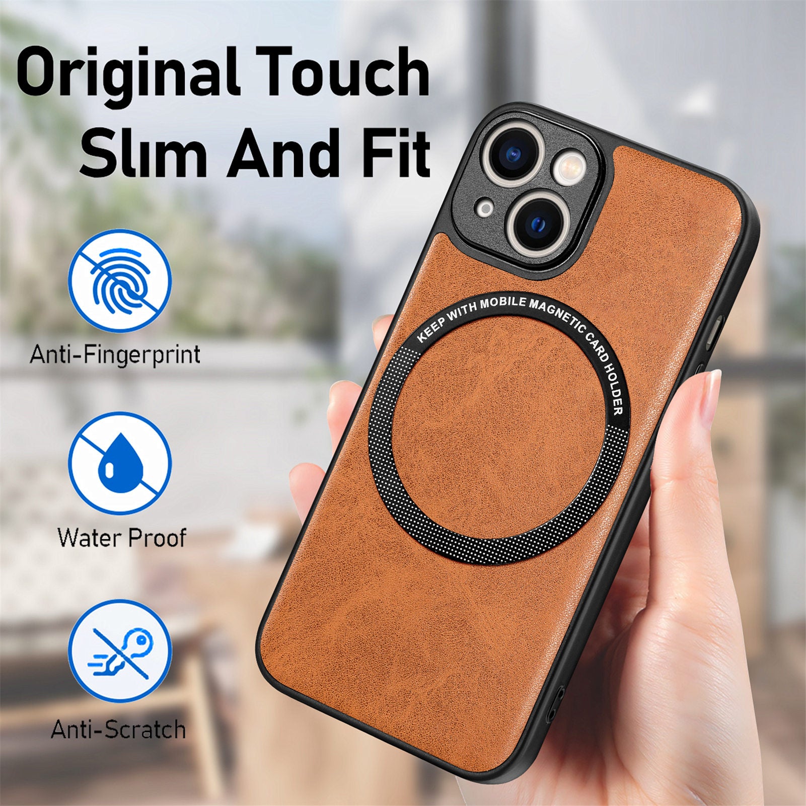 Car Mount Phone Case Compatible with MagSafe for iPhone 13 mini PU Leather Coated PC TPU Cover with Built-in Metal Sheet Car Mount Phone Case Compatible with MagSafe for iPhone 13 mini PU Leather Coated PC TPU Cover with Built-in Metal Sheet
